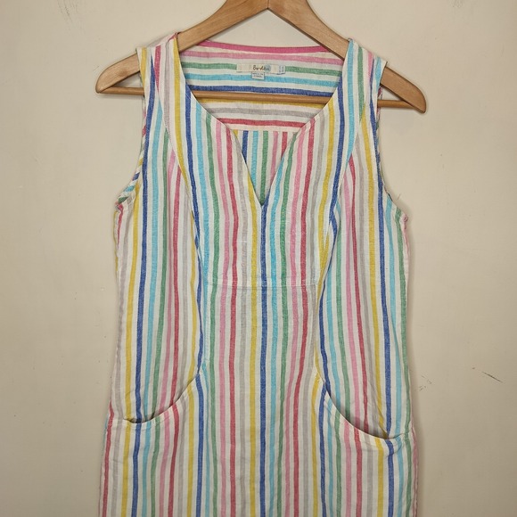 Boden Linen Rainbow Stripe Dress w/ Pockets - Picture 2 of 12
